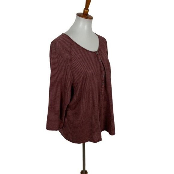 Wrap London 100% Linen Striped Boho Oversized Button Henley Top Blouse 16 - Picture 2 of 5